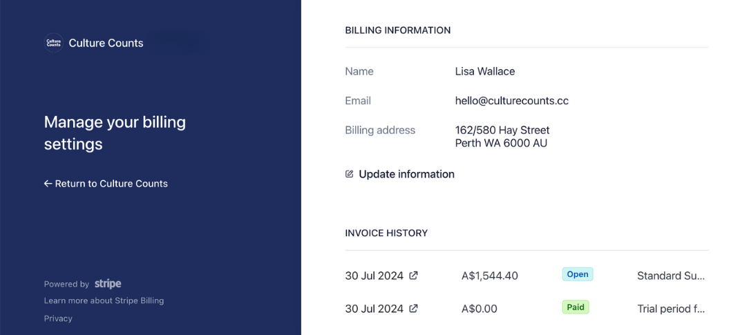 Setting up automated billing - Culture Counts